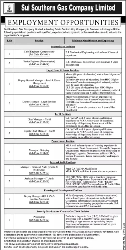 Sui Southern Gas Company Limited Jobs 2024 - SSGC Jobs 2024 in Pakistan