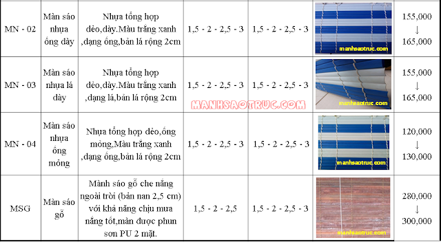 bảng giá mành sáo trúc,mành sáo nhựa