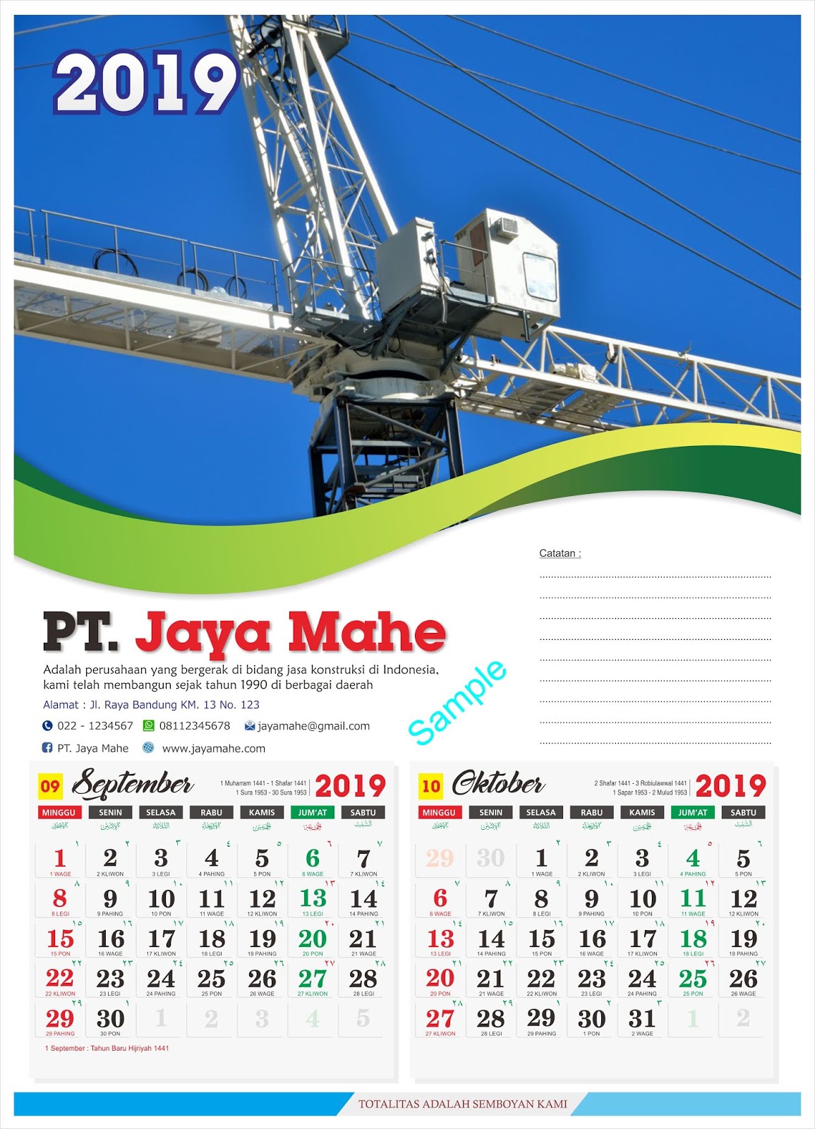 Download Templat Desain Kalender 2019 Lengkap Penanggalan Hijriyah