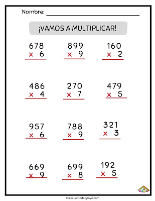 Ejercicios de multiplicaciones para imprimir