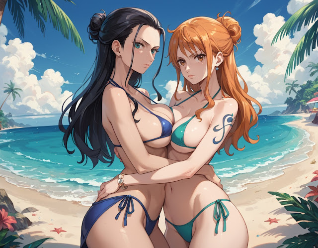 Nami và Nico Robin mặc bikini trên bãi biển phần 3 19