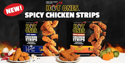 Bags of Hot Ones spicy chicken strips.