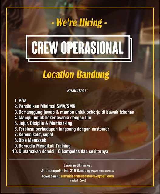 lowongan kerja crew operasional di bandung