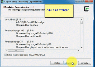 Processo de instalacao cygwin