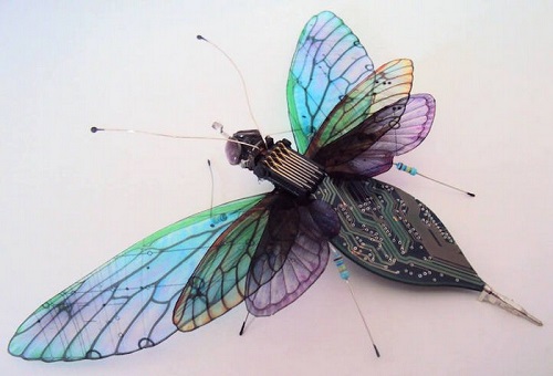 beautiful insect from recycled circuit boards