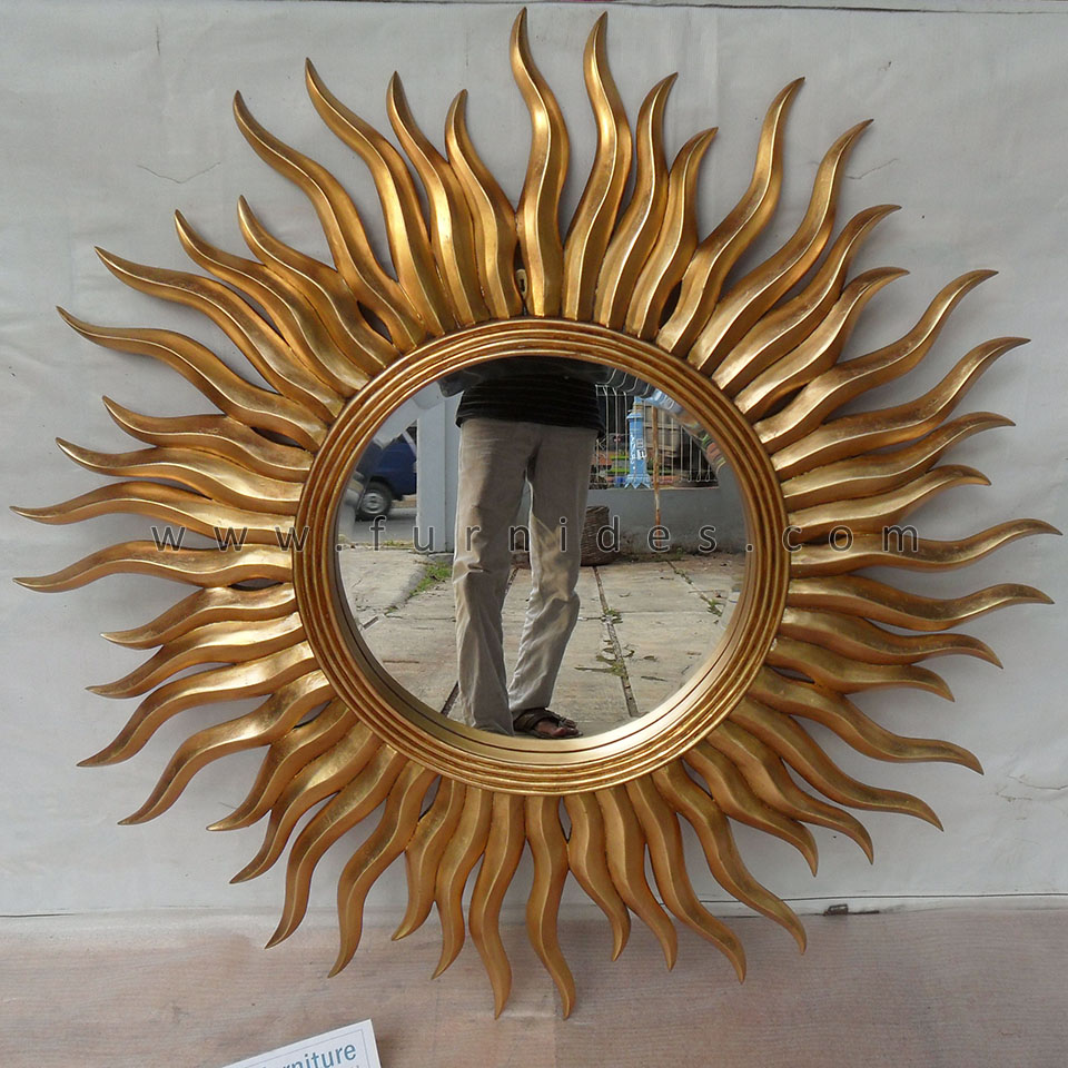 Hiasan Dinding Cermin  Hias Bulat Matahari Gold Leaf 