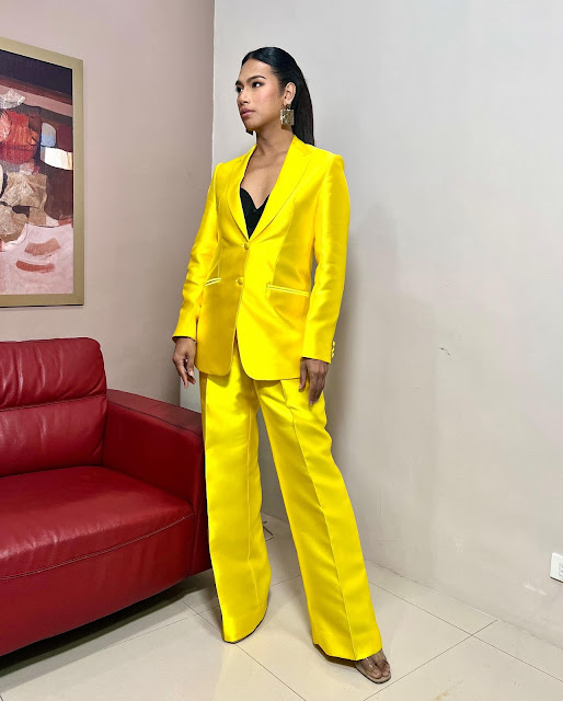 Mela Habijan – Most Beautiful Philippines Transgender Women's Blazer & Pants Yellow Set