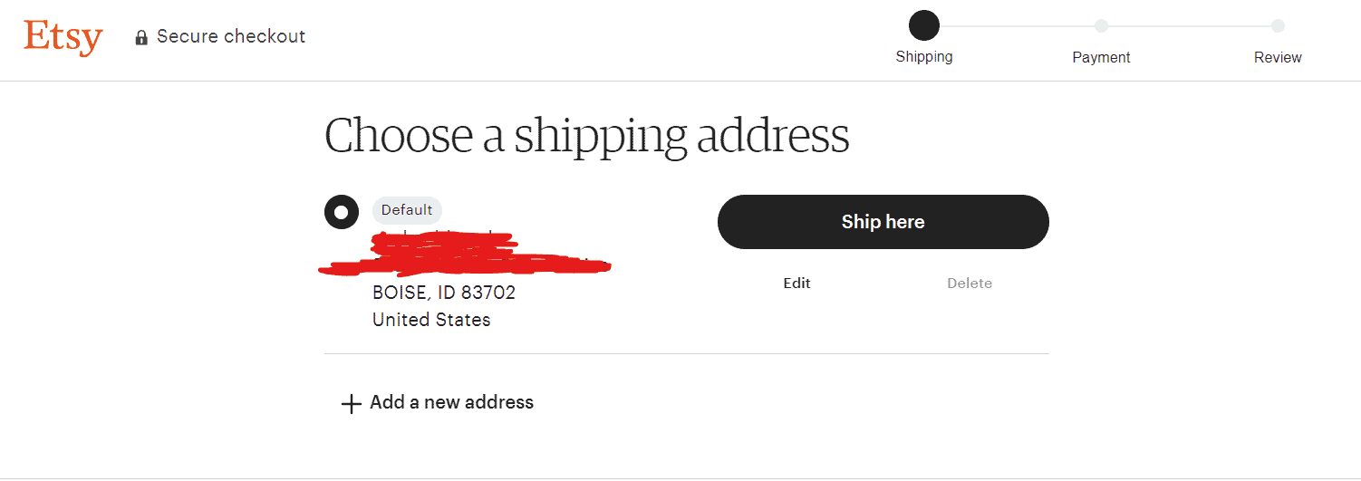 add shipping address to etsy