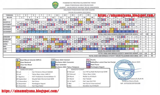 Kalender Pendidikan SMA SMK SLB SKH Provinsi Kalimantan Timur Tahun Pelajaran 2023/2024