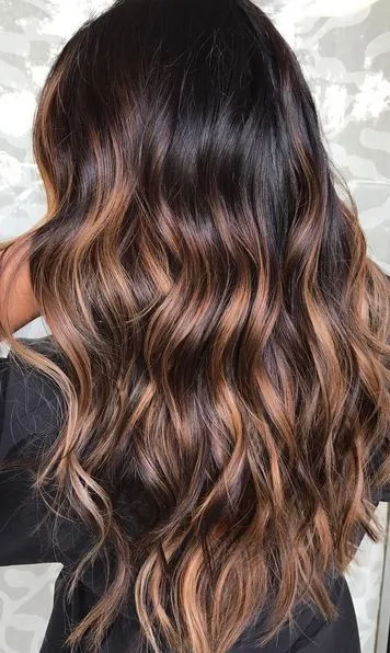 chocolate brown hair with with dark caramel sunkisses