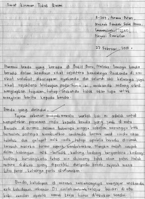 Karangan Surat Tidak Rasmi - Suasana Belajar Di Asrama 