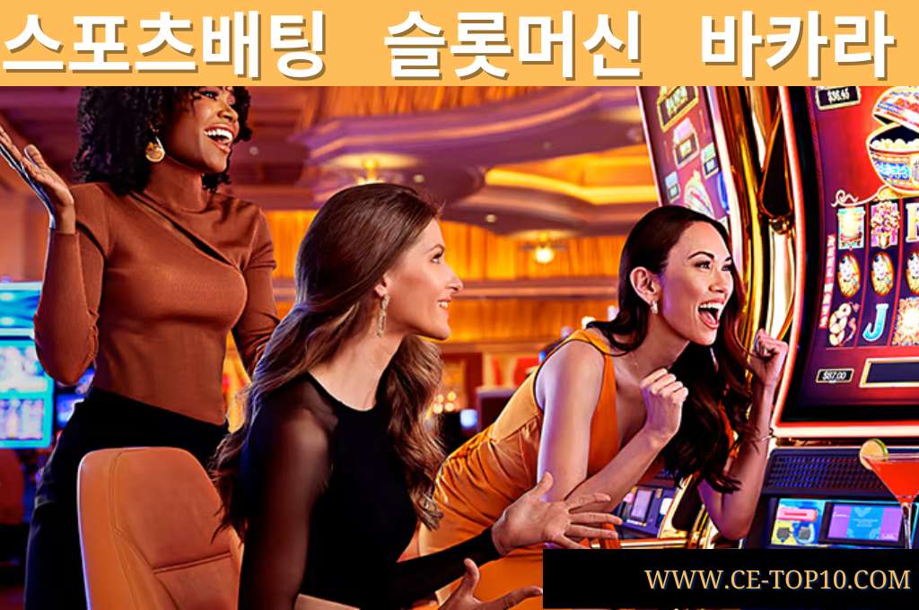 three beautiful rich girls enjoy playing gambling machine in casino.