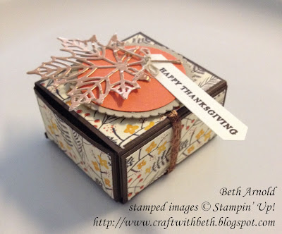 Craft with Beth: Caramel Square Matchbox Treat Holder Thanksgiving Seasonal Layers Painted Autumn DSP Pumpkin Pie Matchbox box Layering Circles Framelits