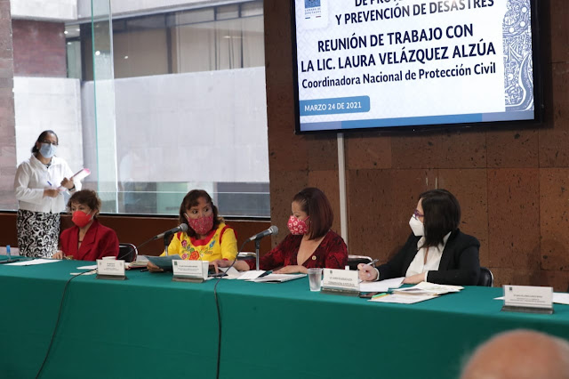 La coordinadora nacional de Protección Civil, Laura Velázquez Alzúa se reúne con diputadas y diputados