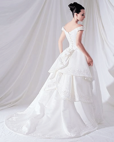 White Modest Wedding Dress with Long Train
