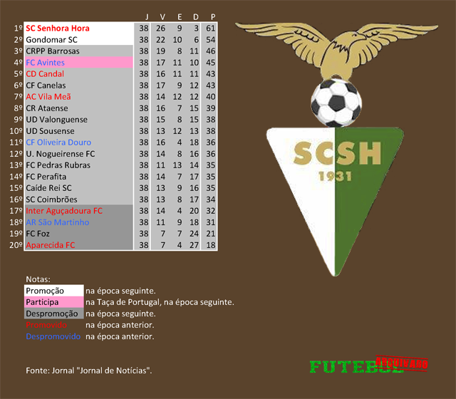 classificação campeonato regional distrital associação futebol porto 1994 senhora hora