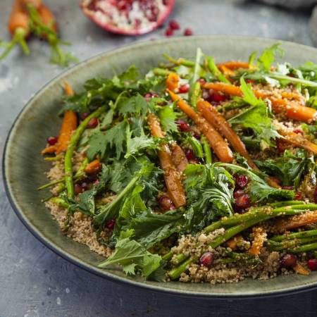 Couscous salad with carrots and asparagus