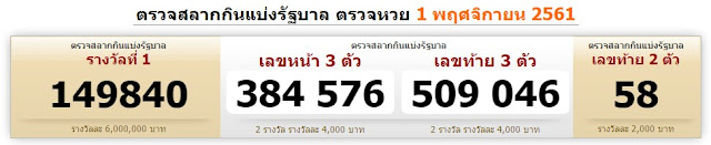 Thai Lottery Today Result For 01-11-2018