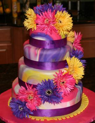 tie dyed fondant wedding cake