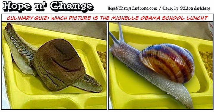 obama, obama jokes, political, humor, cartoon, conservative, hope n' change, hope and change, stilton jarlsberg, school lunch, michelle obama, fish