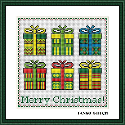 Simple gift boxes Christmas cross stitch pattern