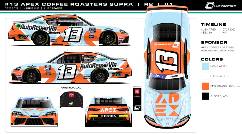 Brad Perez Making NASCAR Xfinity Series Debut in Apex Coffee Roasters No. 13 MBM Entry at Indy Road Course