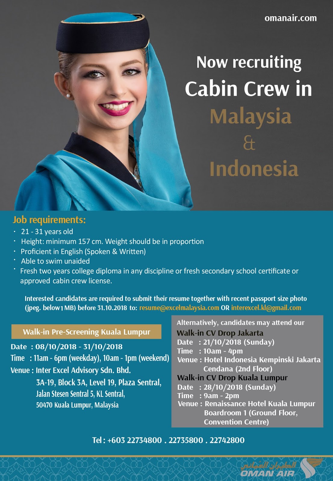 Fly Gosh Oman Air Cabin Crew Recruitment Walk In Interview Indonesia Malaysia