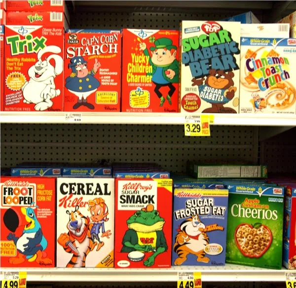 Cereal boxes by Ron English