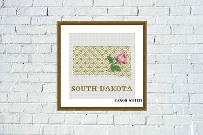 South Dakota map cross stitch pattern floral ornament embroidery - Tango Stitch