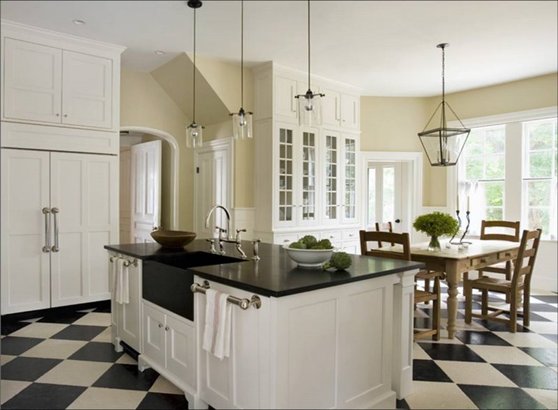 kitchen ideas with white cabinets. Kitchen-Black and white floor