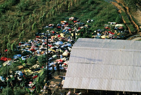  Aerial view of mass suicide at the Peoples Temple Cult at Jonestown, Guyana in 1978. Photograph: Bettmann/Bettmann Archive