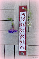 LoveLea's red leather bracelet with vintage bobbin lace