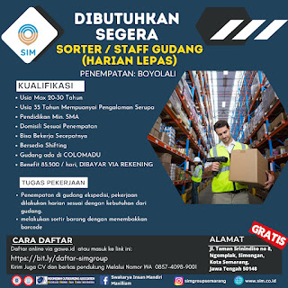 LOKER BOYOLALI STAFF GUDANG di PT SIM SEMARANG