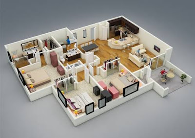  Ketika seseorang ingin membangun rumah dengan konsep minimalis 16 Denah Rumah 3 Kamar Tidur Minimalis 3D