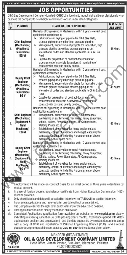 Oil & Gas Development Company Ltd OGDCL Jobs July 2021