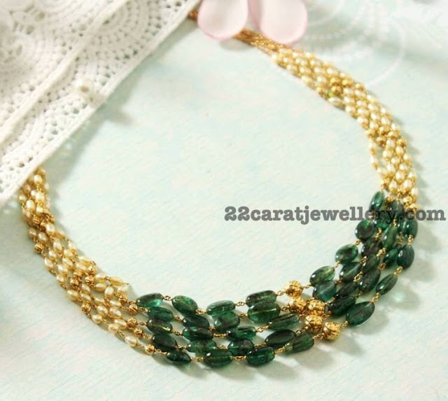 Emerald Round Beads and Drops Necklaces