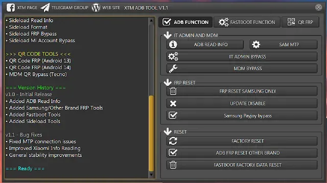 XTM ADB TOOL V1.1 Free Tool Samsung QR Unlock and iT Admin Bypass