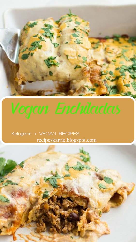 Seriously the best Vegan Enchiladas! With homemade plant based "meat" and vegan cheese sauce, these are the ultimate, easy to make vegan enchiladas