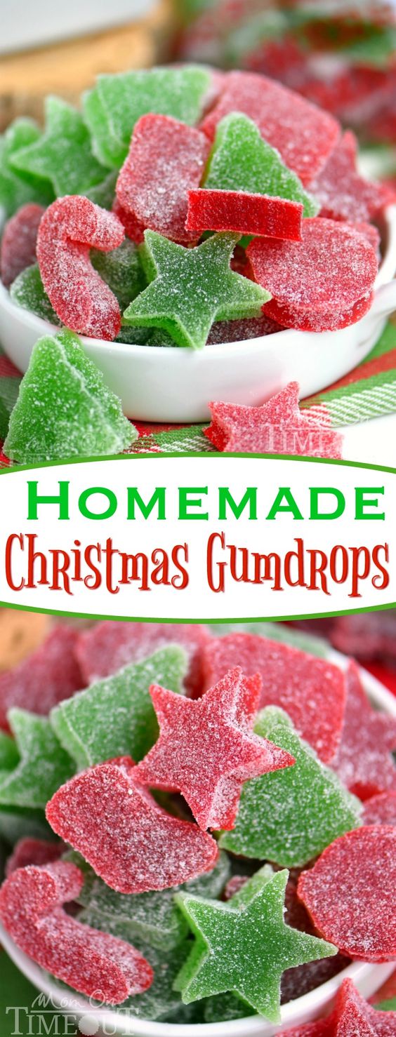 These Homemade Gumdrops are the perfect treat to make for friends and family during the holidays! Made with just a handful of ingredients - including applesauce - these gumdrops are sure to become a holiday tradition! A Christmas favorite with our family! // Mom On Timeout #Christmas #candy #recipe #gumdrop #gumdrops #desserts #dessert #candymaking #holidays #treats #treat #merry