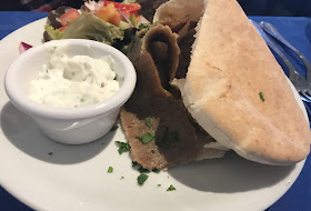 donner kebab starter in pitta bread with dip and salad