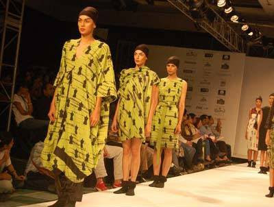 Models display creations by designer Kallol Datta during the Day 2 of 'Kolkata Fashion week II' on September 10, 2009.