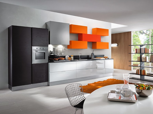 Diseño de cocina moderna,  cocina minimalista, cocina con color