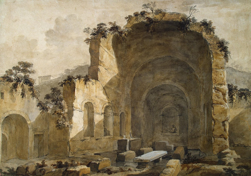 Grotto of Nymph Egeria by Charles-Louis Clerisseau - Architecture, Landscape Drawings from Hermitage Museum