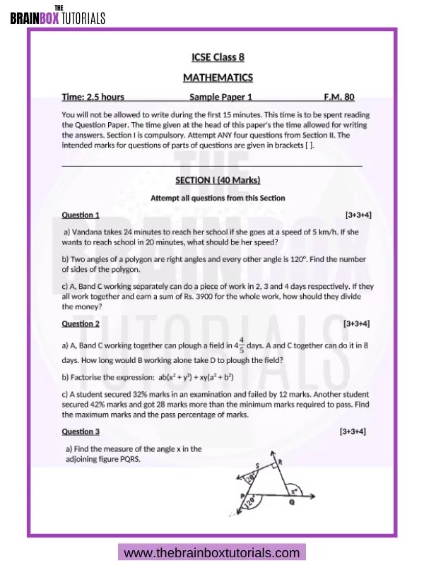download icse class 8 mathematics sample paper for 2021