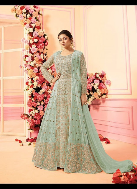 Drashti Dhami Green Net Anarkali Suit