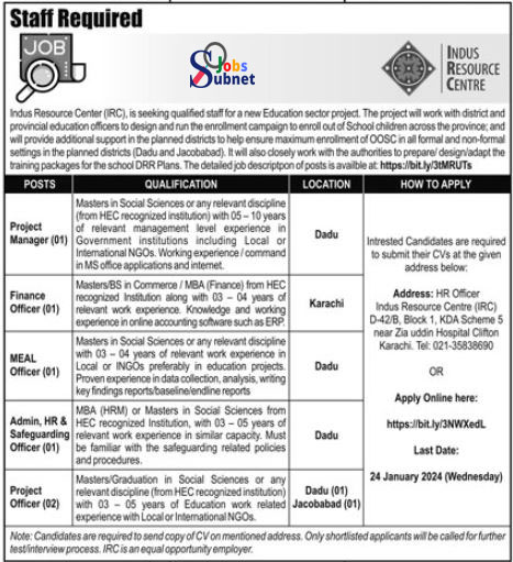 Apply Online At Indus Resource Centre IRC For Finance Officer