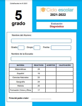 Examen diagnóstico Primer grado 2021-2022