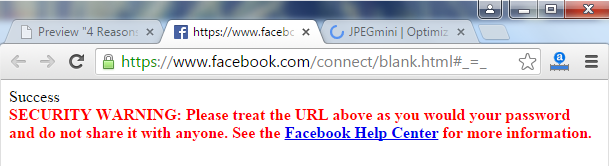 Facebook Access Token Warning Message