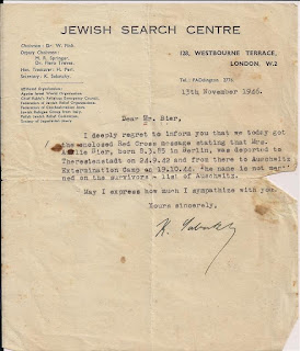 הודעה על כך שעמליה אינה ברשימת הניצולים ממחנה אושוויץ - 1946