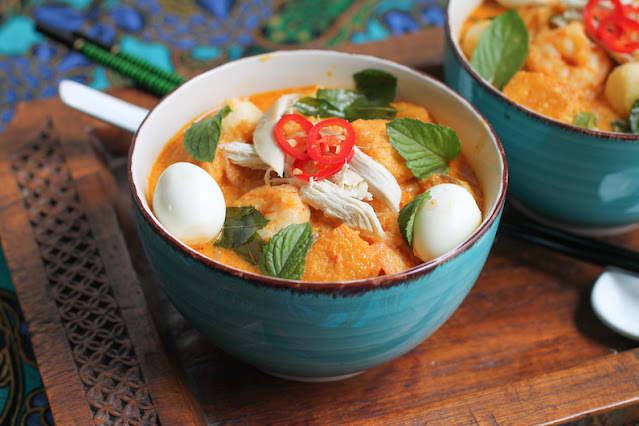 Food Lust People Love: This Malaysian-style curry laksa starts with a spicy paste, made soupy with water and coconut milk and loads of add-ins like shrimp, tofu, chicken and noodles. It is a rich, wonderful seafood dish for a chilly night!